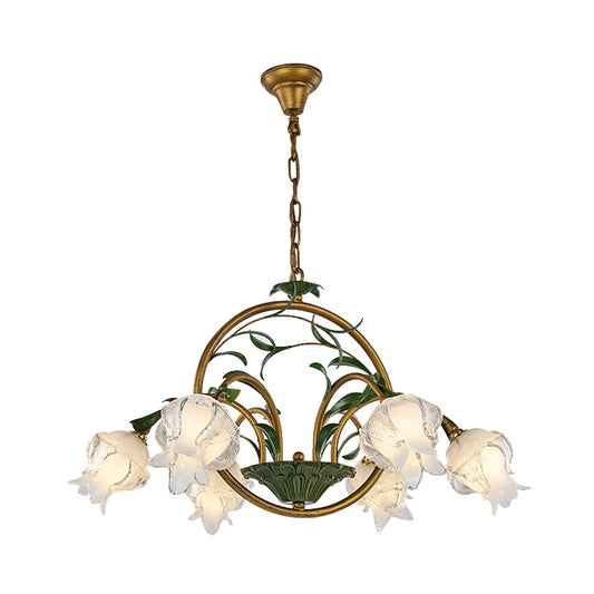 Brass Floral Chandelier Pendant Light Pastoral Style Metal 6/8/10 Heads Living Room LED Hanging Lamp Clearhalo 'Ceiling Lights' 'Chandeliers' Lighting' options 401332