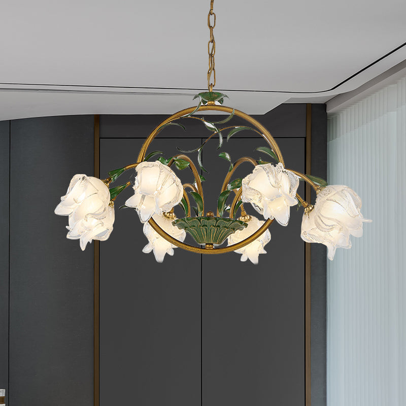 Brass Floral Chandelier Pendant Light Pastoral Style Metal 6/8/10 Heads Living Room LED Hanging Lamp 8 Brass Clearhalo 'Ceiling Lights' 'Chandeliers' Lighting' options 401335_fad0c9bd-0b93-4677-a3b8-e04845134c9e