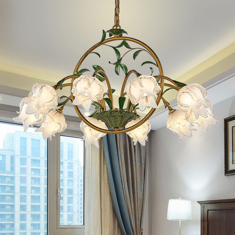 Brass Floral Chandelier Pendant Light Pastoral Style Metal 6/8/10 Heads Living Room LED Hanging Lamp 10 Brass Clearhalo 'Ceiling Lights' 'Chandeliers' Lighting' options 401339_04b181a6-4cf3-49f6-9149-2f1e06b09878