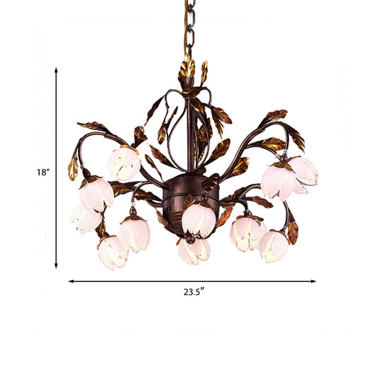 Metal Dark Brown Chandelier Lighting Lotus 12/20/25 Lights American Garden LED Drop Lamp for Bedroom Clearhalo 'Ceiling Lights' 'Chandeliers' Lighting' options 401351