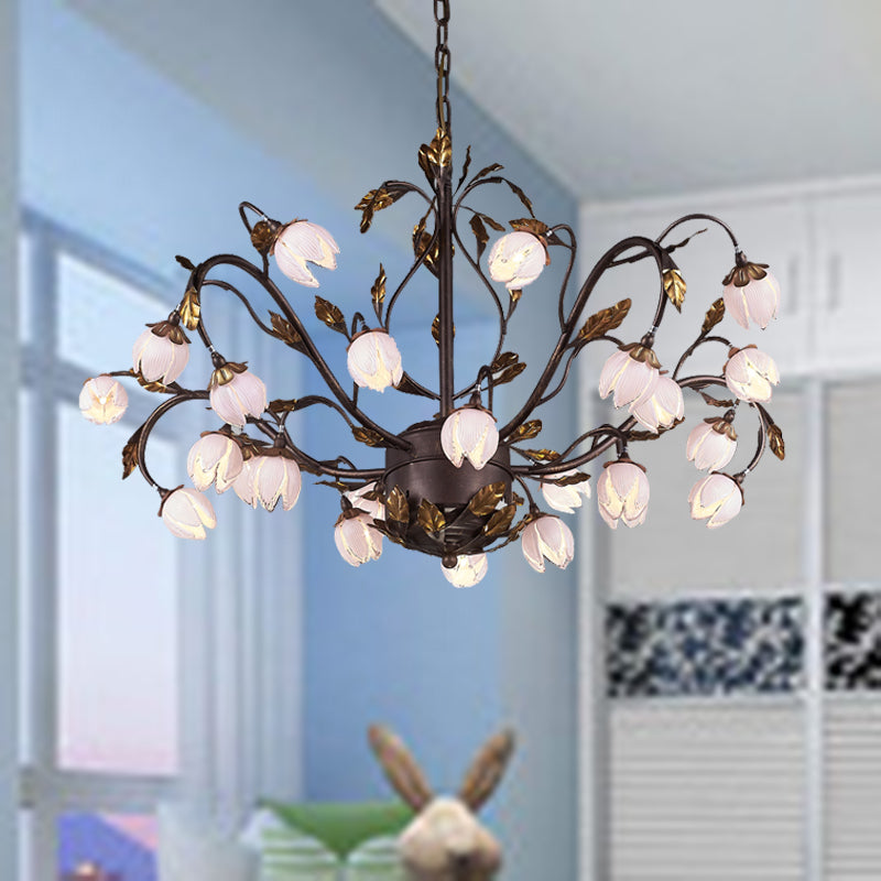 Metal Dark Brown Chandelier Lighting Lotus 12/20/25 Lights American Garden LED Drop Lamp for Bedroom 30 Dark Brown Clearhalo 'Ceiling Lights' 'Chandeliers' Lighting' options 401356_97d4d799-12d3-4829-9ad8-1fcff7e1c612