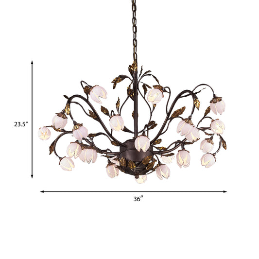 Metal Dark Brown Chandelier Lighting Lotus 12/20/25 Lights American Garden LED Drop Lamp for Bedroom Clearhalo 'Ceiling Lights' 'Chandeliers' Lighting' options 401359