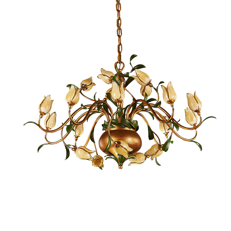 Pastoral Tulip Chandelier Lighting Fixture 12/20/30 Bulbs Metal LED Pendant Ceiling Light in Brass for Living Room Clearhalo 'Ceiling Lights' 'Chandeliers' Lighting' options 401367