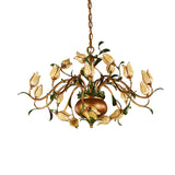 Pastoral Tulip Chandelier Lighting Fixture 12/20/30 Bulbs Metal LED Pendant Ceiling Light in Brass for Living Room Clearhalo 'Ceiling Lights' 'Chandeliers' Lighting' options 401367