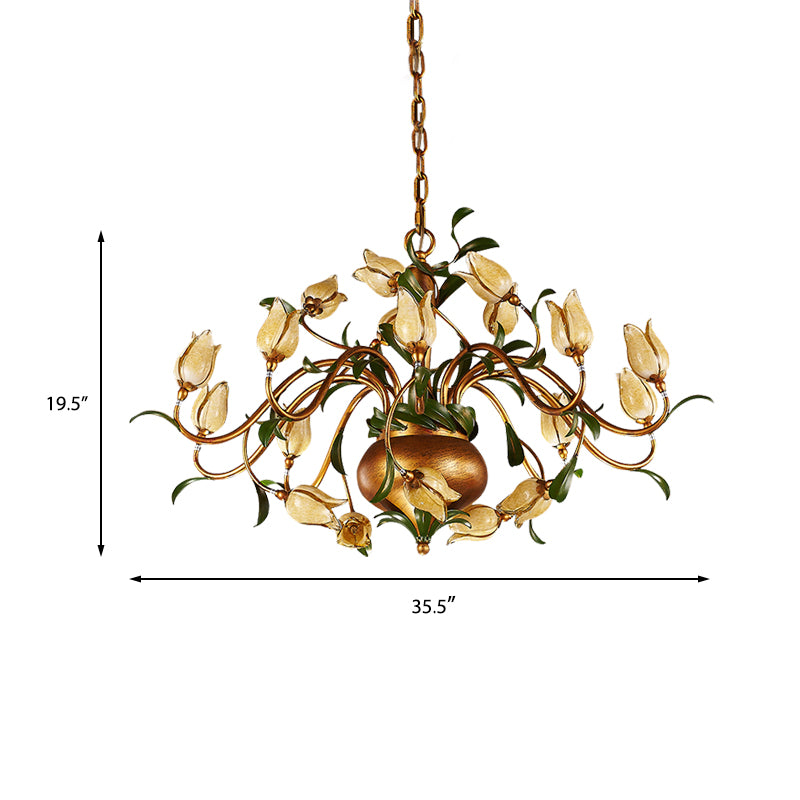 Pastoral Tulip Chandelier Lighting Fixture 12/20/30 Bulbs Metal LED Pendant Ceiling Light in Brass for Living Room Clearhalo 'Ceiling Lights' 'Chandeliers' Lighting' options 401368