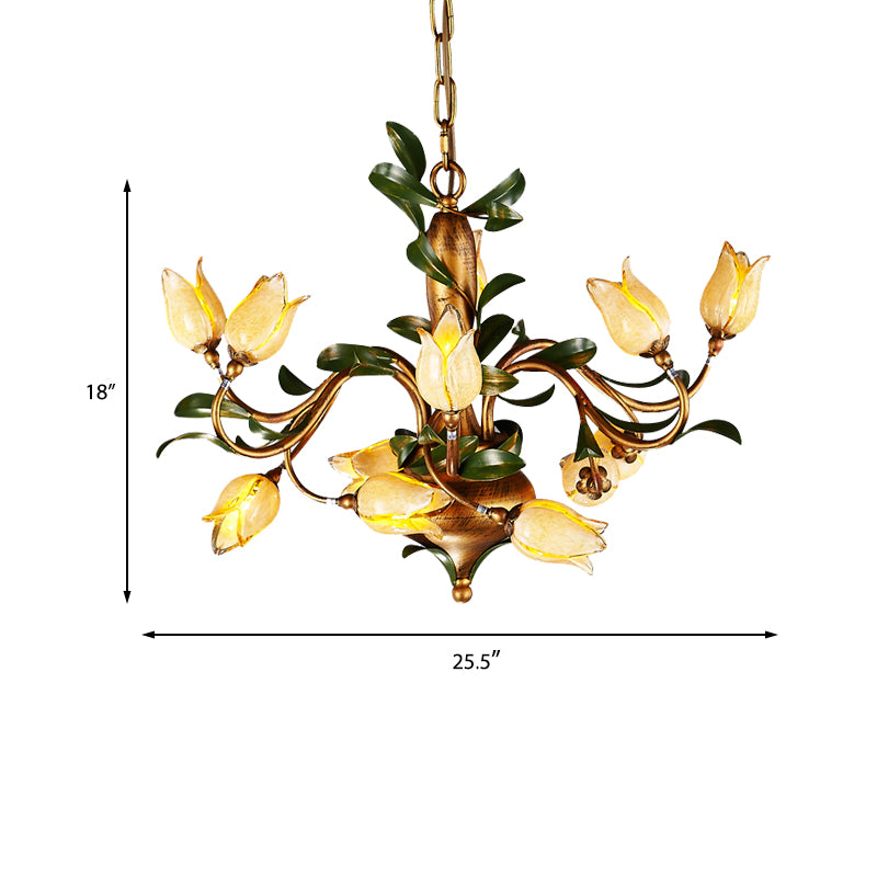 Pastoral Tulip Chandelier Lighting Fixture 12/20/30 Bulbs Metal LED Pendant Ceiling Light in Brass for Living Room Clearhalo 'Ceiling Lights' 'Chandeliers' Lighting' options 401372