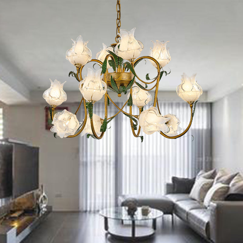 American Flower Metal Hanging Pendant 16 Heads White/Yellow/Purple Glass LED Ceiling Chandelier for Living Room Clear Clearhalo 'Ceiling Lights' 'Chandeliers' Lighting' options 401381_242bb081-c81c-454e-97dc-f5dc1dec2a44