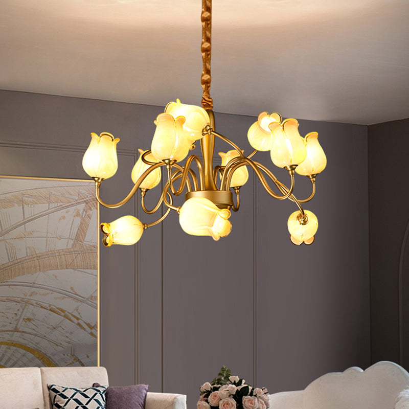 Tulip Bedroom Ceiling Chandelier American Garden Metal 12 Heads Gold LED Pendant Light Fixture Gold Clearhalo 'Ceiling Lights' 'Chandeliers' Lighting' options 401387_eea4a7c3-b26f-43c2-886f-463e7d5f5ca7