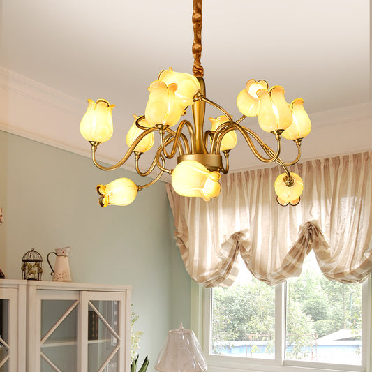 Tulip Bedroom Ceiling Chandelier American Garden Metal 12 Heads Gold LED Pendant Light Fixture Clearhalo 'Ceiling Lights' 'Chandeliers' Lighting' options 401389