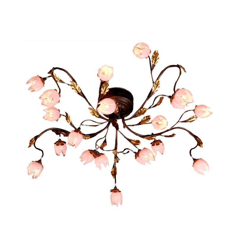 Metal Dark Brown Semi Flush Lotus 20 Bulbs American Garden LED Close to Ceiling Lamp for Study Room Clearhalo 'Ceiling Lights' 'Close To Ceiling Lights' 'Close to ceiling' 'Semi-flushmount' Lighting' 401421