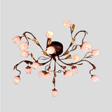 Metal Dark Brown Semi Flush Lotus 20 Bulbs American Garden LED Close to Ceiling Lamp for Study Room Clearhalo 'Ceiling Lights' 'Close To Ceiling Lights' 'Close to ceiling' 'Semi-flushmount' Lighting' 401422