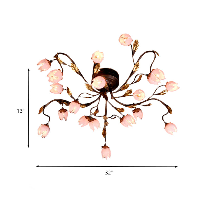 Metal Dark Brown Semi Flush Lotus 20 Bulbs American Garden LED Close to Ceiling Lamp for Study Room Clearhalo 'Ceiling Lights' 'Close To Ceiling Lights' 'Close to ceiling' 'Semi-flushmount' Lighting' 401423