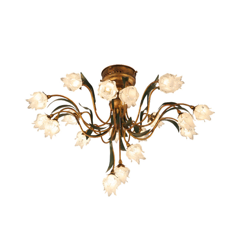 Brass Bloom Semi Flush Light Romantic Pastoral Metal 19 Bulbs Living Room LED Close to Ceiling Lamp Clearhalo 'Ceiling Lights' 'Close To Ceiling Lights' 'Close to ceiling' 'Semi-flushmount' Lighting' 401444