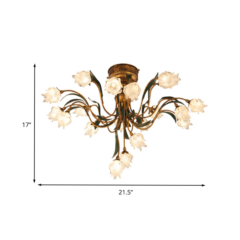 Brass Bloom Semi Flush Light Romantic Pastoral Metal 19 Bulbs Living Room LED Close to Ceiling Lamp Clearhalo 'Ceiling Lights' 'Close To Ceiling Lights' 'Close to ceiling' 'Semi-flushmount' Lighting' 401446