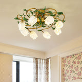 Lily/Tulip Metal Ceiling Fixture Countryside 6/8 Bulbs Bedroom LED Semi Flush Mount Lighting in Brass Clearhalo 'Ceiling Lights' 'Close To Ceiling Lights' 'Close to ceiling' 'Semi-flushmount' Lighting' 401471