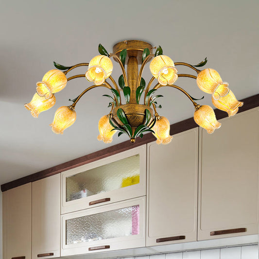 Brass 6/8/10 Bulbs Semi Flush American Garden Metal Tulip LED Close to Ceiling Lighting Fixture for Living Room Clearhalo 'Ceiling Lights' 'Close To Ceiling Lights' 'Close to ceiling' 'Semi-flushmount' Lighting' 401497