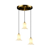 Romantic Pastoral Lily Cluster Pendant 3 Bulbs White/Green/Purple Glass LED Ceiling Hang Fixture for Foyer Clearhalo 'Ceiling Lights' 'Chandeliers' 'Glass shade' 'Glass' 'Pendant Lights' 'Pendants' Lighting' 401563