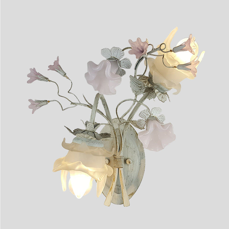 2 Bulbs Wall Sconce Lamp Korean Flower Metal Wall Light Fixture in Gray and White for Bathroom Clearhalo 'Wall Lamps & Sconces' 'Wall Lights' Lighting' 401584