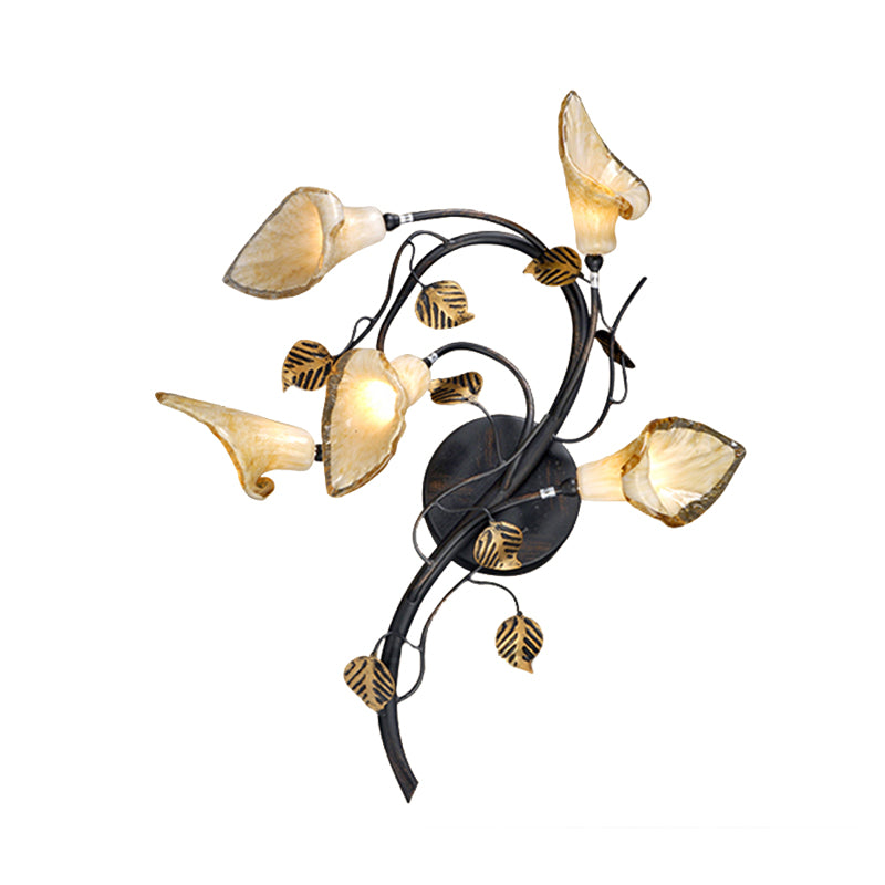 Blossom Living Room Sconce Light American Garden Metal 5 Heads Black Wall Lighting Fixture Clearhalo 'Wall Lamps & Sconces' 'Wall Lights' Lighting' 401588