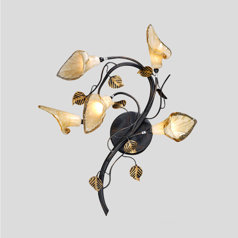 Blossom Living Room Sconce Light American Garden Metal 5 Heads Black Wall Lighting Fixture Clearhalo 'Wall Lamps & Sconces' 'Wall Lights' Lighting' 401589