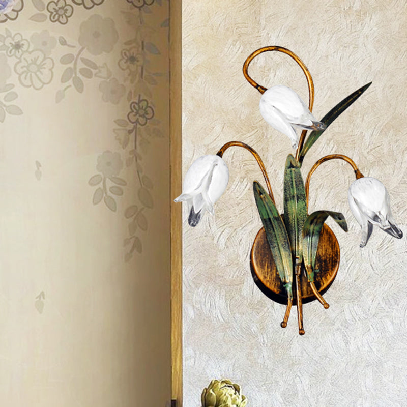 3/9 Lights Metal Wall Sconce Lighting Countryside Brass Tulip Bathroom Wall Mounted Light 3.0 Brass Clearhalo 'Wall Lamps & Sconces' 'Wall Lights' Lighting' 401591