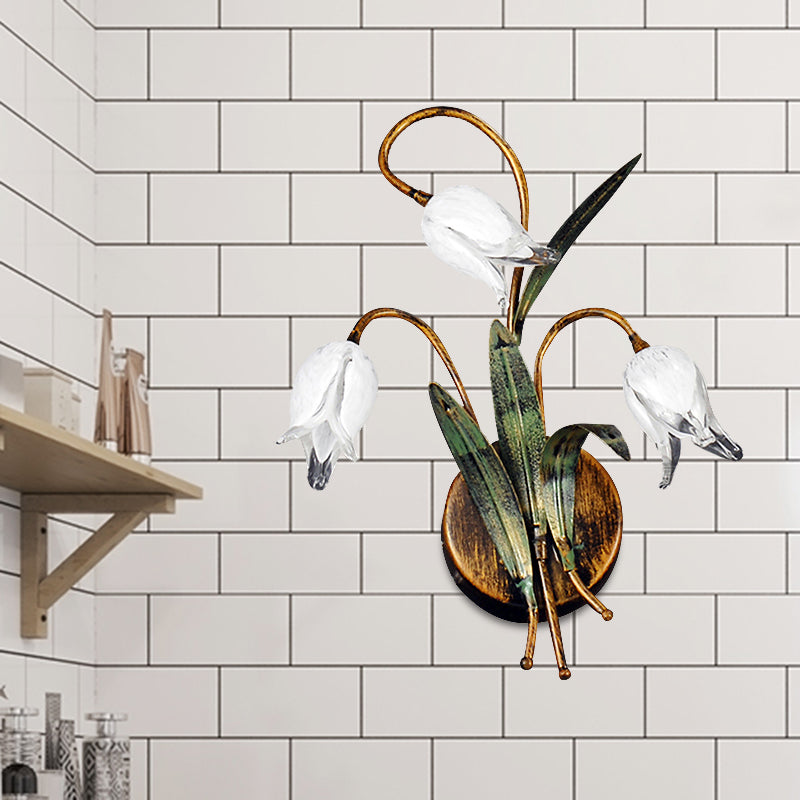 3/9 Lights Metal Wall Sconce Lighting Countryside Brass Tulip Bathroom Wall Mounted Light Clearhalo 'Wall Lamps & Sconces' 'Wall Lights' Lighting' 401592