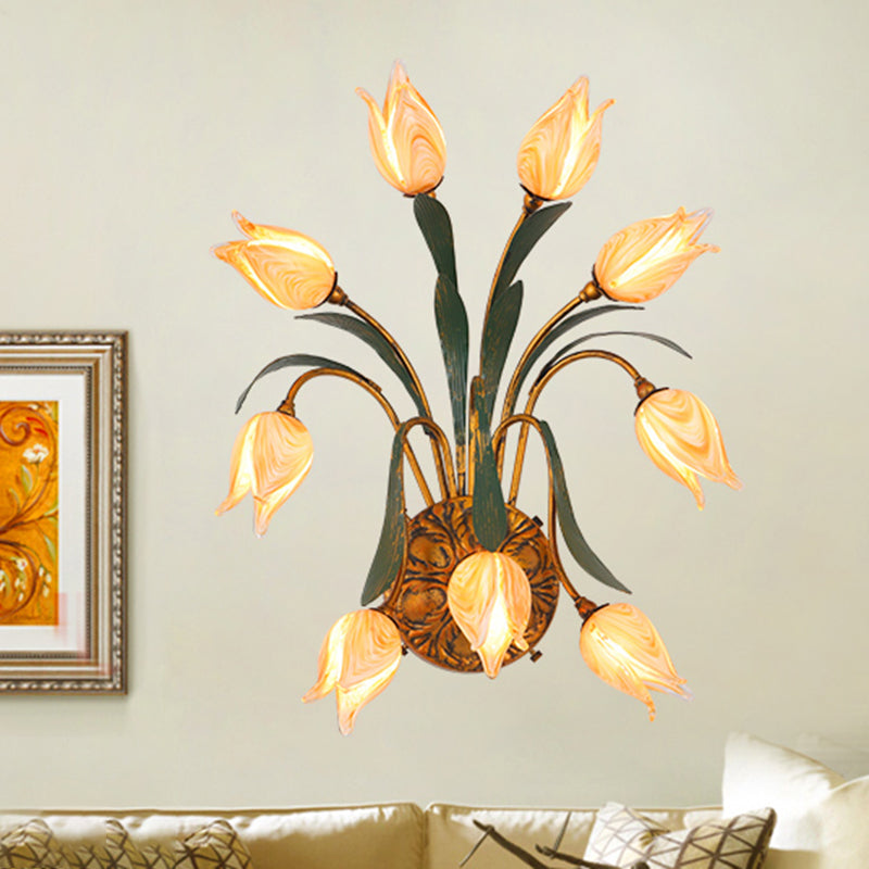 3/9 Lights Metal Wall Sconce Lighting Countryside Brass Tulip Bathroom Wall Mounted Light 9.0 Brass Clearhalo 'Wall Lamps & Sconces' 'Wall Lights' Lighting' 401596