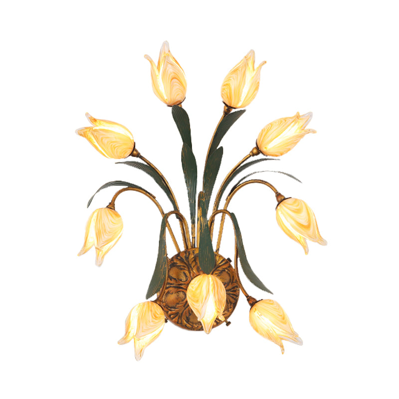 3/9 Lights Metal Wall Sconce Lighting Countryside Brass Tulip Bathroom Wall Mounted Light Clearhalo 'Wall Lamps & Sconces' 'Wall Lights' Lighting' 401598