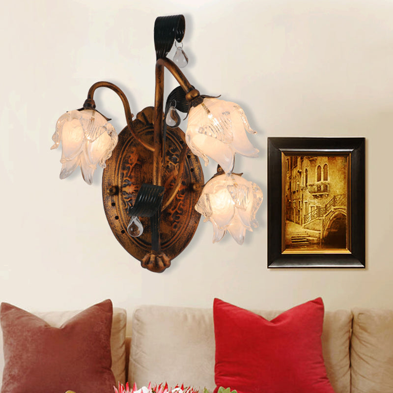 American Flower Wall Mount Lamp 3 Heads Metal Wall Sconce Light Fixture in Brass for Living Room Clearhalo 'Wall Lamps & Sconces' 'Wall Lights' Lighting' 401601