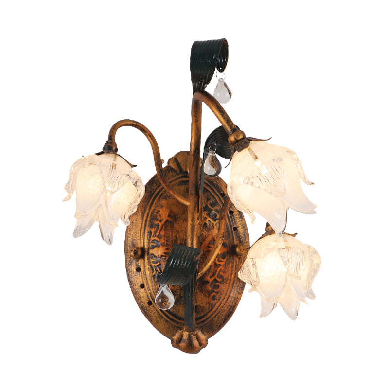 American Flower Wall Mount Lamp 3 Heads Metal Wall Sconce Light Fixture in Brass for Living Room Clearhalo 'Wall Lamps & Sconces' 'Wall Lights' Lighting' 401602