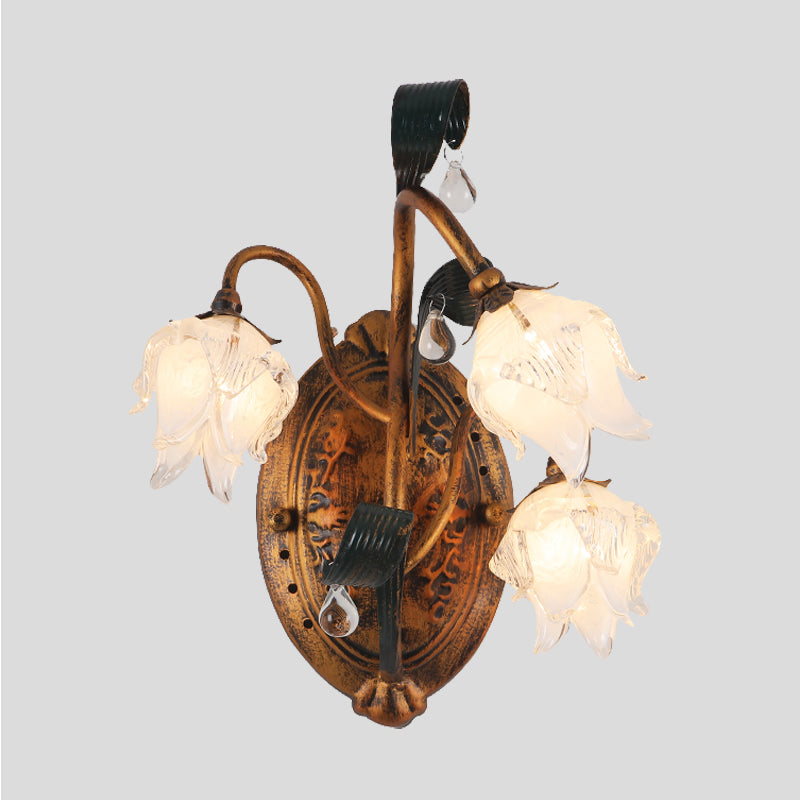 American Flower Wall Mount Lamp 3 Heads Metal Wall Sconce Light Fixture in Brass for Living Room Clearhalo 'Wall Lamps & Sconces' 'Wall Lights' Lighting' 401603