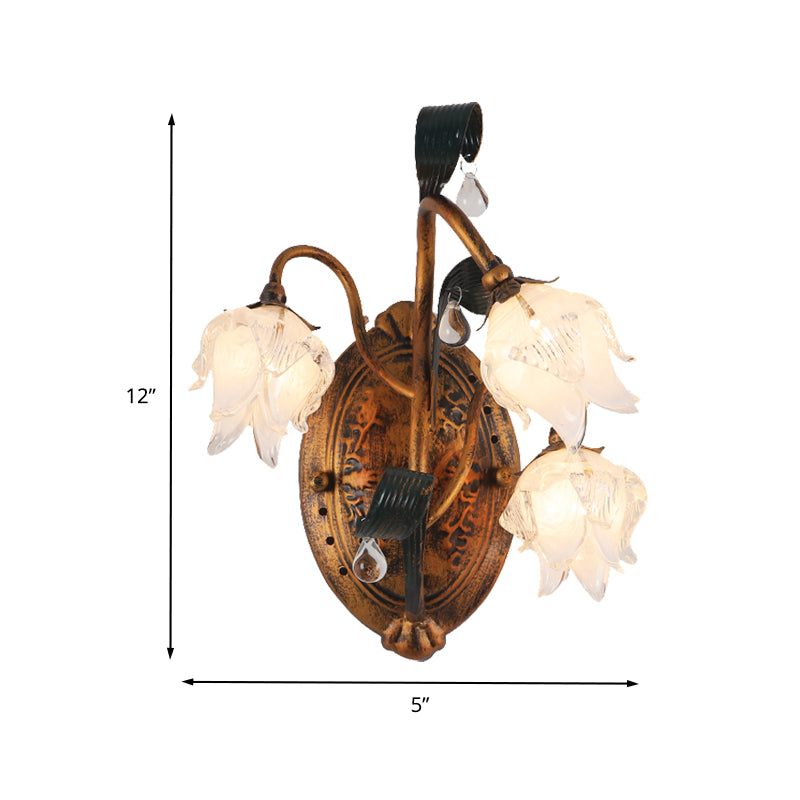 American Flower Wall Mount Lamp 3 Heads Metal Wall Sconce Light Fixture in Brass for Living Room Clearhalo 'Wall Lamps & Sconces' 'Wall Lights' Lighting' 401604