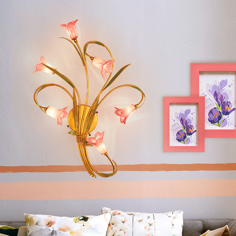 Metal Gold Sconce Lamp Lily 6 Heads Romantic Pastoral Wall Lighting Fixture for Living Room Clearhalo 'Wall Lamps & Sconces' 'Wall Lights' Lighting' 401606