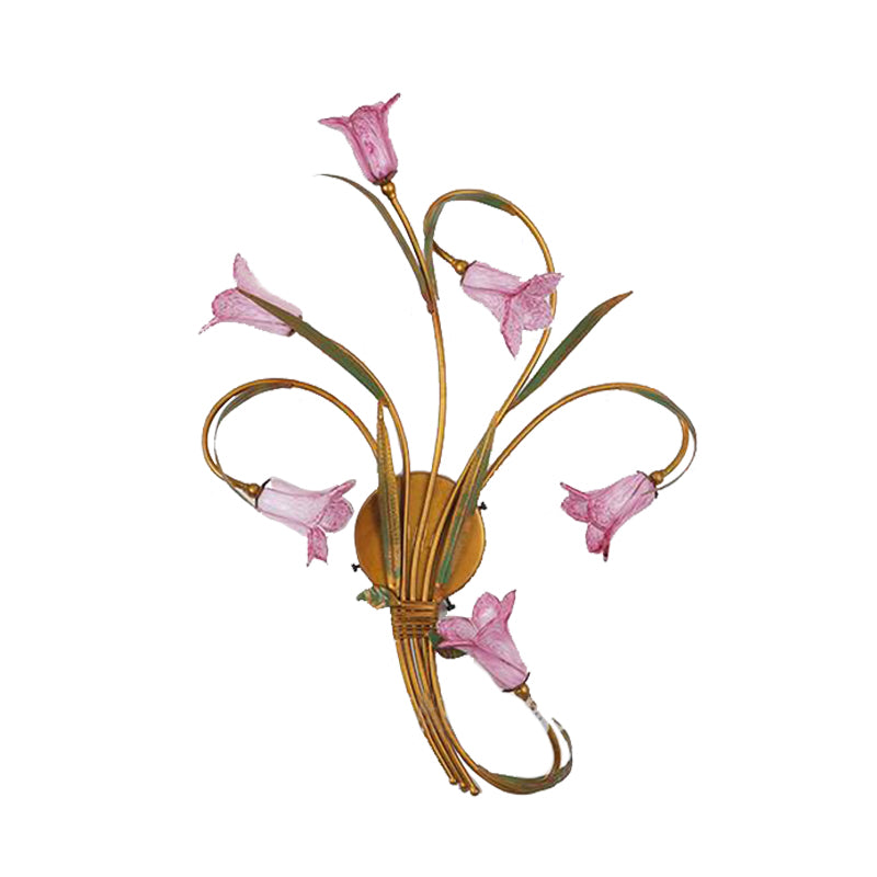 Metal Gold Sconce Lamp Lily 6 Heads Romantic Pastoral Wall Lighting Fixture for Living Room Clearhalo 'Wall Lamps & Sconces' 'Wall Lights' Lighting' 401607