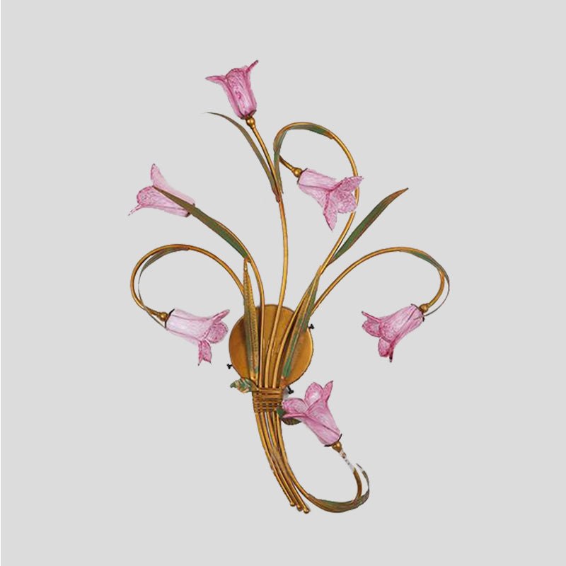 Metal Gold Sconce Lamp Lily 6 Heads Romantic Pastoral Wall Lighting Fixture for Living Room Clearhalo 'Wall Lamps & Sconces' 'Wall Lights' Lighting' 401608