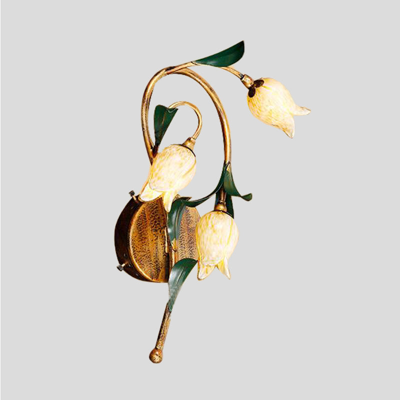 3 Bulbs Metal Sconce Light Fixture Pastoral Style Brass Tulip Living Room Wall Mounted Lighting Clearhalo 'Wall Lamps & Sconces' 'Wall Lights' Lighting' 401613