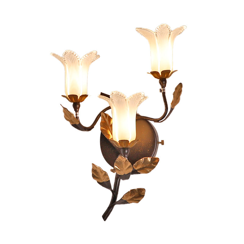 Dark Brown 3 Bulbs Wall Light American Garden Metal Lotus/Lily/Tulip LED Wall Mount Lighting for Living Room Clearhalo 'Wall Lamps & Sconces' 'Wall Lights' Lighting' 401617