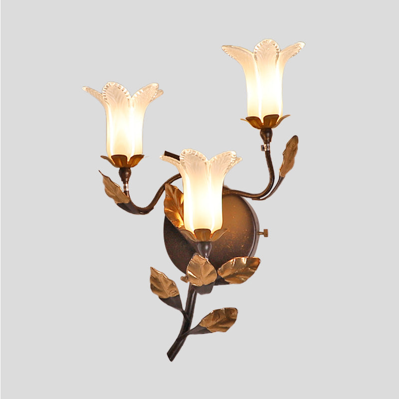 Dark Brown 3 Bulbs Wall Light American Garden Metal Lotus/Lily/Tulip LED Wall Mount Lighting for Living Room Clearhalo 'Wall Lamps & Sconces' 'Wall Lights' Lighting' 401618