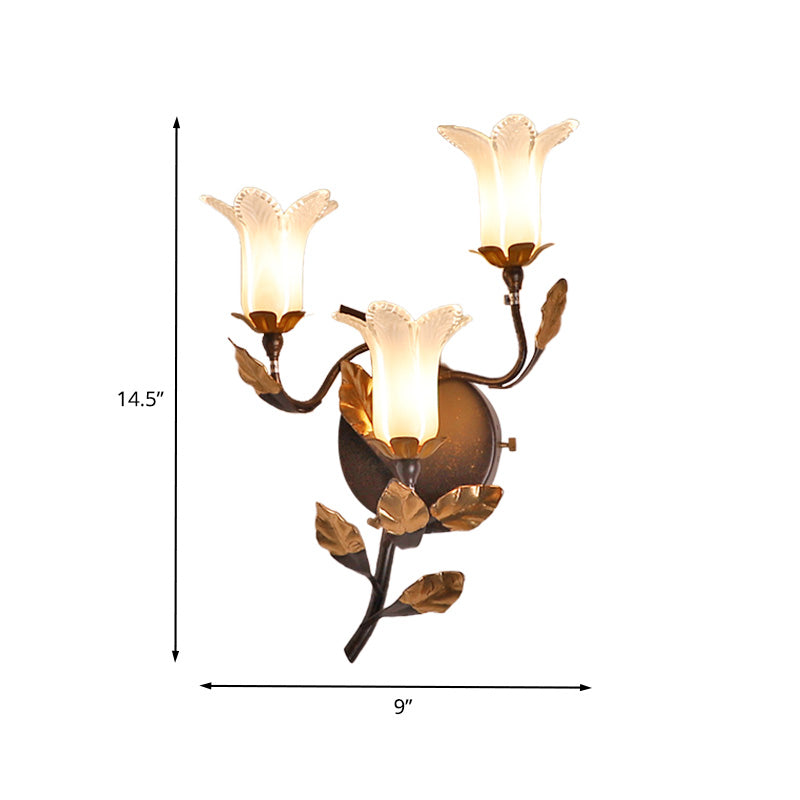 Dark Brown 3 Bulbs Wall Light American Garden Metal Lotus/Lily/Tulip LED Wall Mount Lighting for Living Room Clearhalo 'Wall Lamps & Sconces' 'Wall Lights' Lighting' 401619