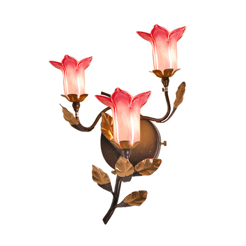 Dark Brown 3 Bulbs Wall Light American Garden Metal Lotus/Lily/Tulip LED Wall Mount Lighting for Living Room Clearhalo 'Wall Lamps & Sconces' 'Wall Lights' Lighting' 401622