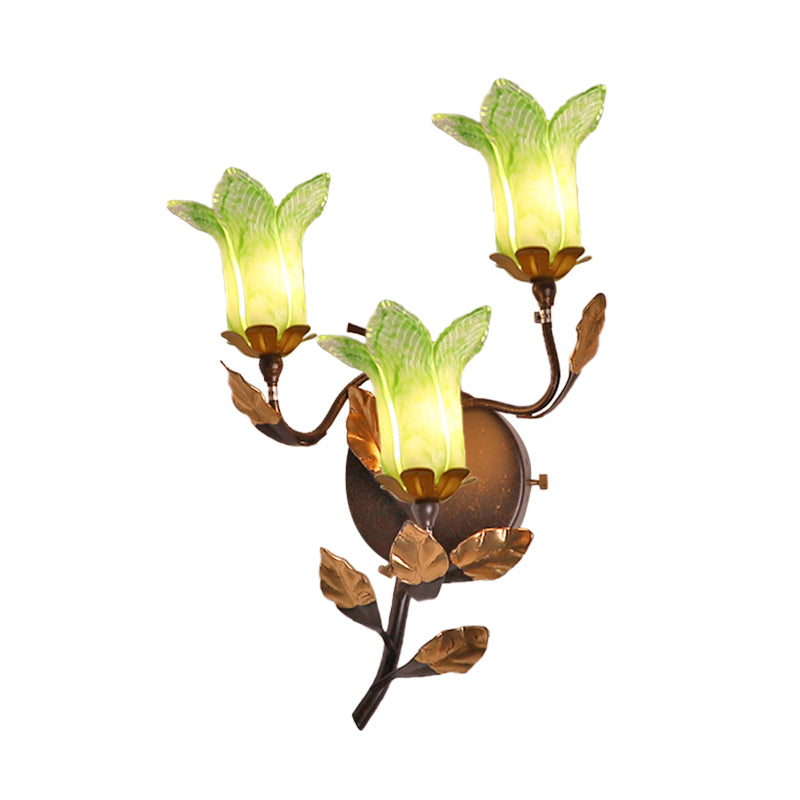 Dark Brown 3 Bulbs Wall Light American Garden Metal Lotus/Lily/Tulip LED Wall Mount Lighting for Living Room Clearhalo 'Wall Lamps & Sconces' 'Wall Lights' Lighting' 401625