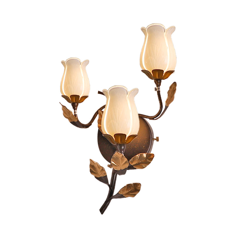 Dark Brown 3 Bulbs Wall Light American Garden Metal Lotus/Lily/Tulip LED Wall Mount Lighting for Living Room Clearhalo 'Wall Lamps & Sconces' 'Wall Lights' Lighting' 401628