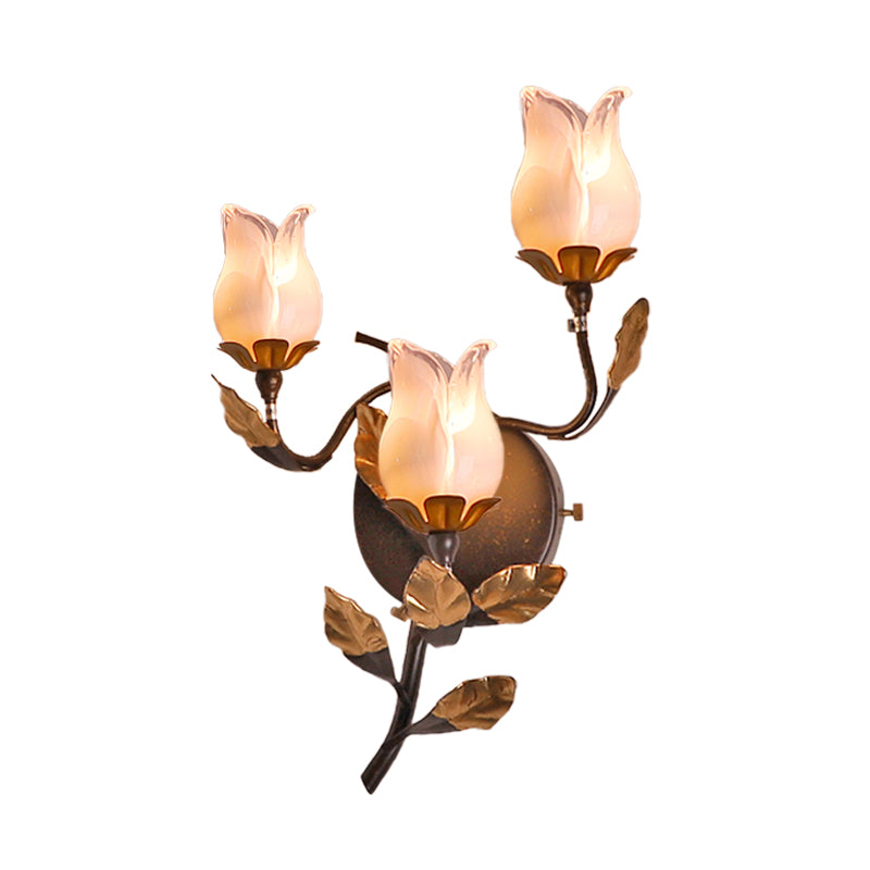 Dark Brown 3 Bulbs Wall Light American Garden Metal Lotus/Lily/Tulip LED Wall Mount Lighting for Living Room Clearhalo 'Wall Lamps & Sconces' 'Wall Lights' Lighting' 401634