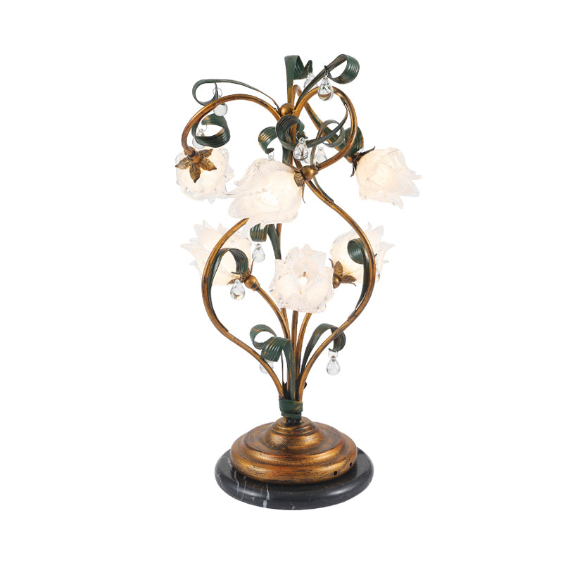 6 Bulbs Floral Table Lamp Pastoral Style Brass Metal LED Nightstand Lighting for Bedroom Clearhalo 'Lamps' 'Table Lamps' Lighting' 401690