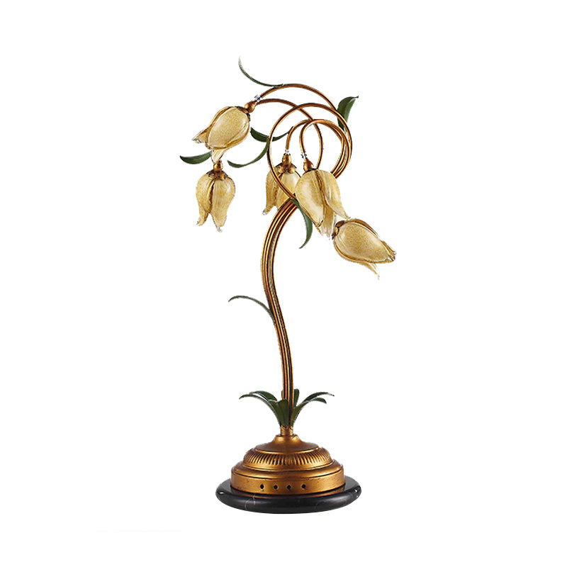 American Garden Tulip Night Light 5 Heads Metal Table Lighting in Brass for Bedroom Clearhalo 'Lamps' 'Table Lamps' Lighting' 401719