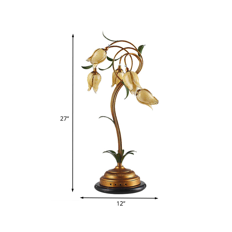 American Garden Tulip Night Light 5 Heads Metal Table Lighting in Brass for Bedroom Clearhalo 'Lamps' 'Table Lamps' Lighting' 401720