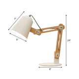 Conical Metal Desk Lamp Modern 1 Head White Table Light with Adjustable Wood Arm Clearhalo 'Lamps' 'Table Lamps' Lighting' 401939