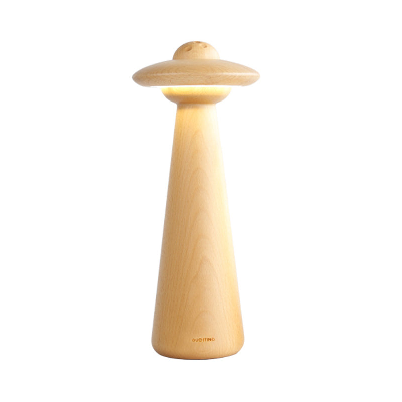 Modernist Mushroom Table Light Wood LED Small Desk Lamp in Beige for Living Room Clearhalo 'Lamps' 'Table Lamps' Lighting' 401976