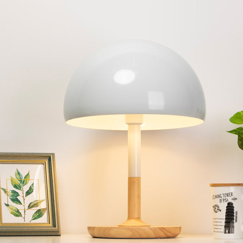 Metal Hemisphere Desk Lamp Modern 1 Head White Table Light, Circular Beige Wood Base Clearhalo 'Lamps' 'Table Lamps' Lighting' 402000