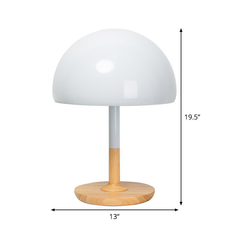 Metal Hemisphere Desk Lamp Modern 1 Head White Table Light, Circular Beige Wood Base Clearhalo 'Lamps' 'Table Lamps' Lighting' 402003